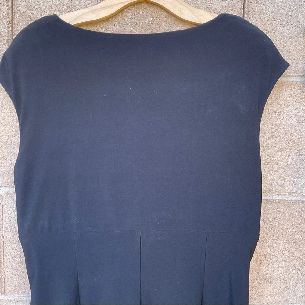 EUC Ralph Lauren Faux-Wrap Jersey Midi Sheath Dress Black Empire Size 12 Party